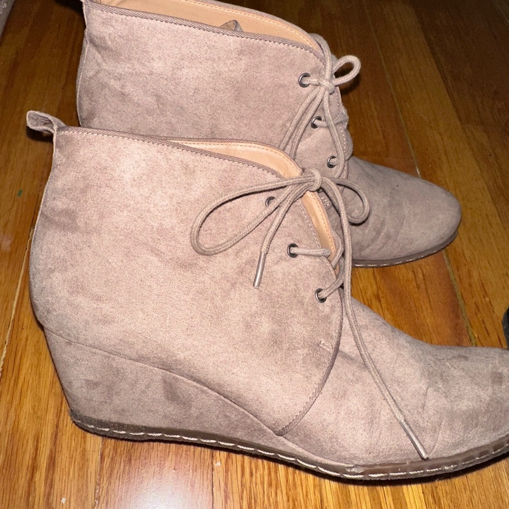 Taupe Lace-Up Wedge Boots